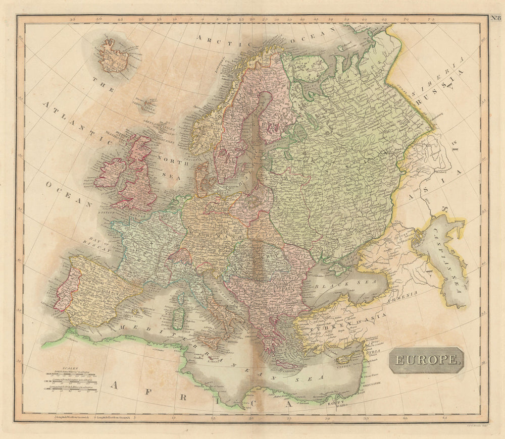 Early 19th century "Europe" by John Thomson 1817 old antique map plan chart