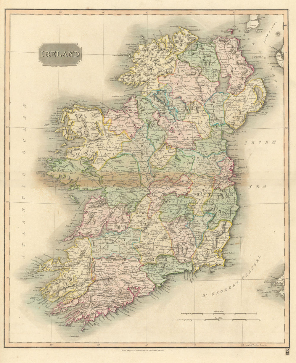 "Ireland" by John Thomson. Coach roads 1817 old antique vintage map plan chart