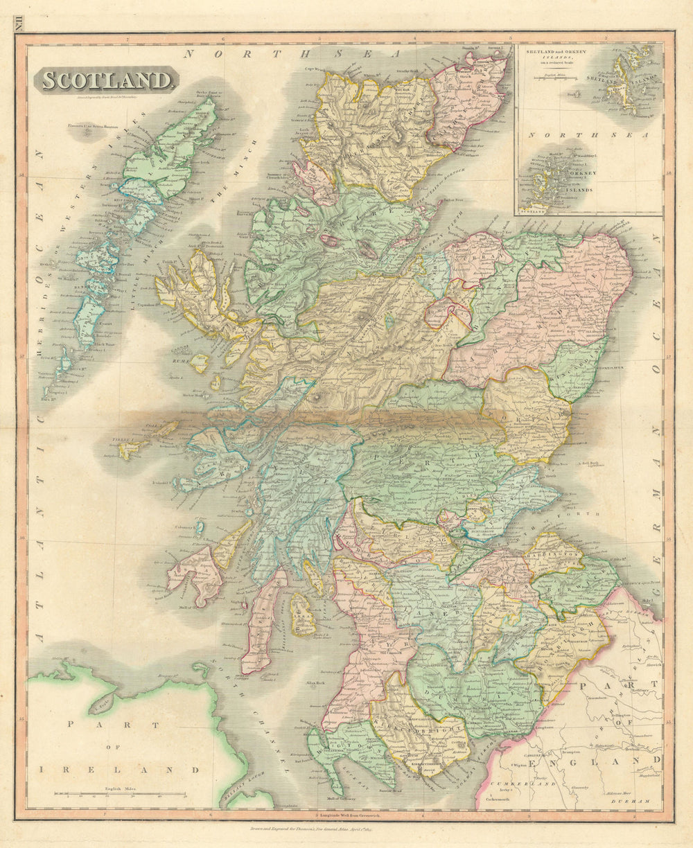 "Scotland" by John Thomson. Coach roads 1817 old antique map plan chart
