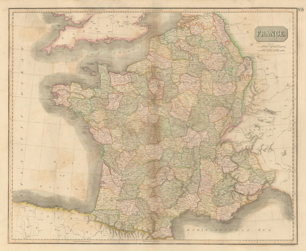 Revolutionary France with 13 Belgian & 6 Piedmont départements. THOMSON 1817 map