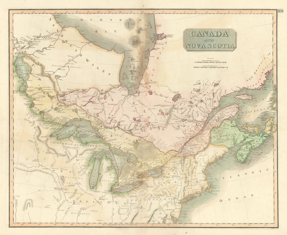 "Canada and Nova Scotia" by John Thomson. British North America 1817 old map