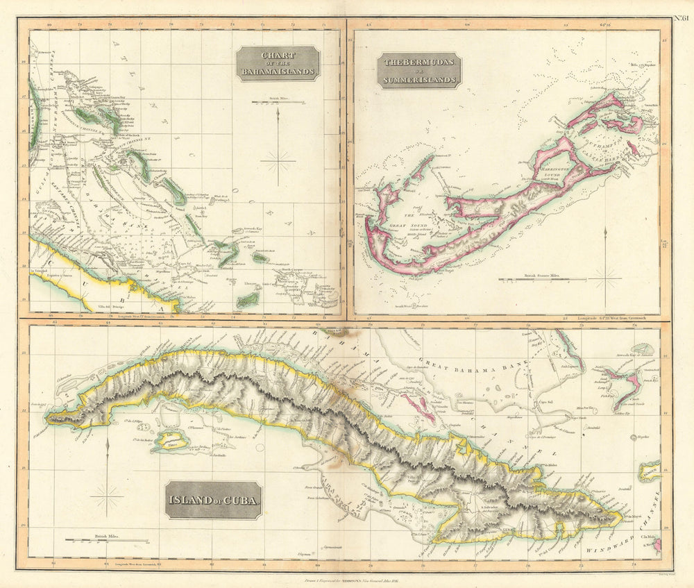 Cuba, the Bahamas & Bermuda "or Summer Islands". THOMSON 1817 old antique map