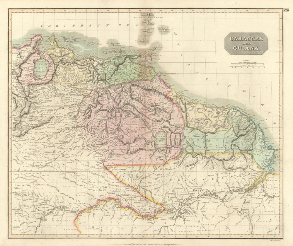 "Caraccas and Guiana" by John Thomson. Venezuela Guyana Amazonas 1817 old map
