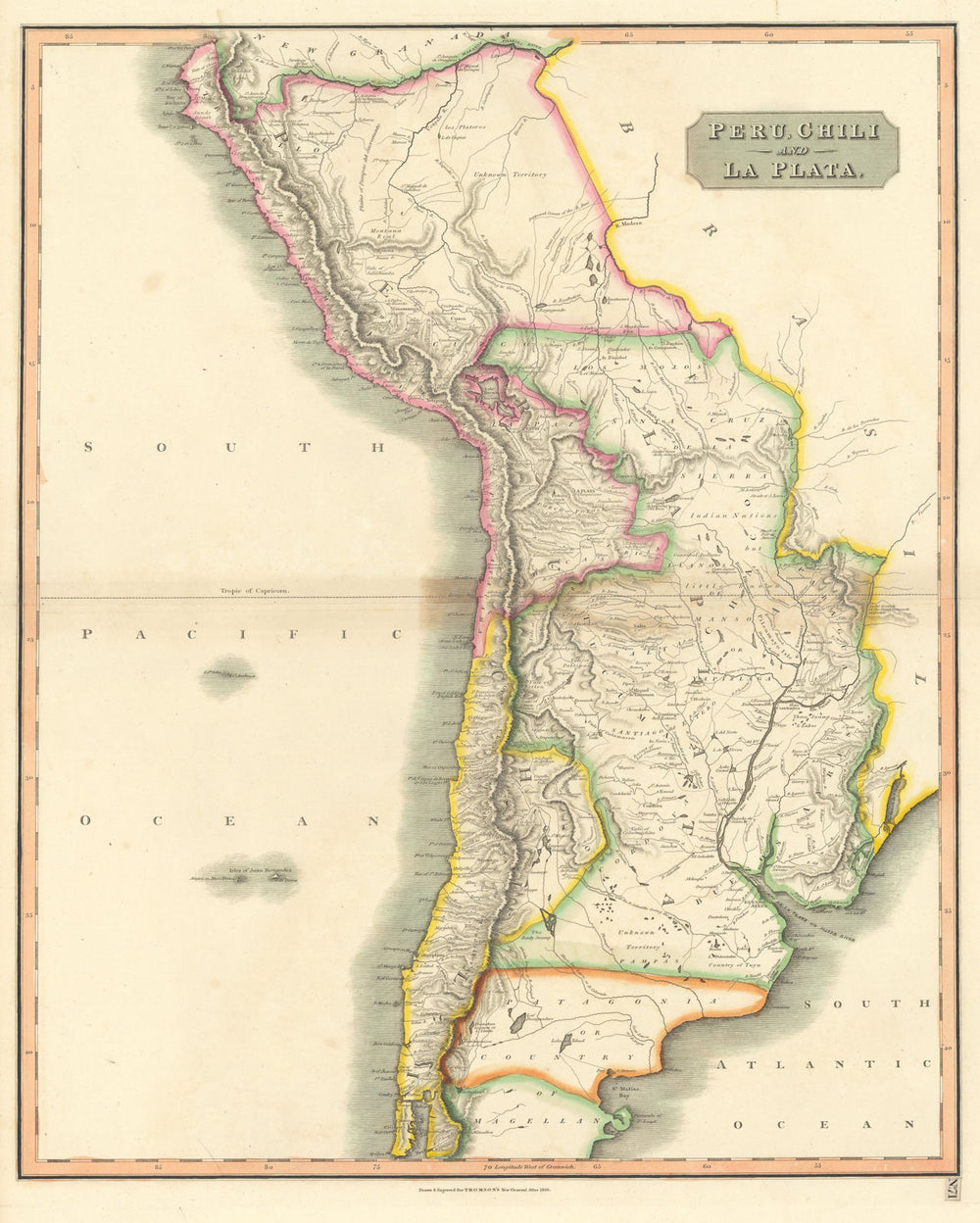 "Peru, Chili & La Plata" Viceroyalty. Argentina Chile Bolivia. THOMSON 1817 map