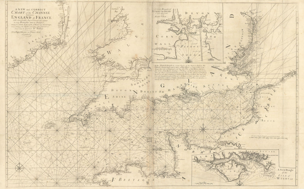 A new & correct chart of the Channel between England & France. COLLINS 1723 map