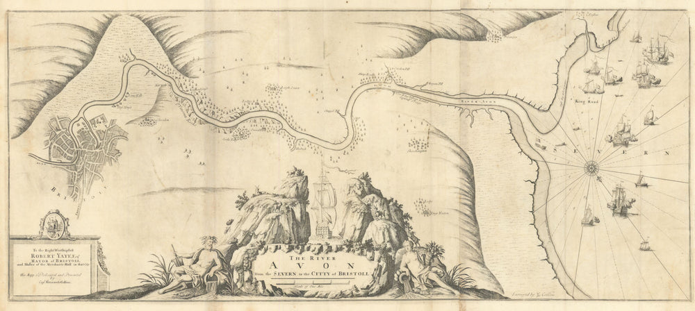 The River Avon from the Severn to the Citty of Bristoll. COLLINS 1723 old map