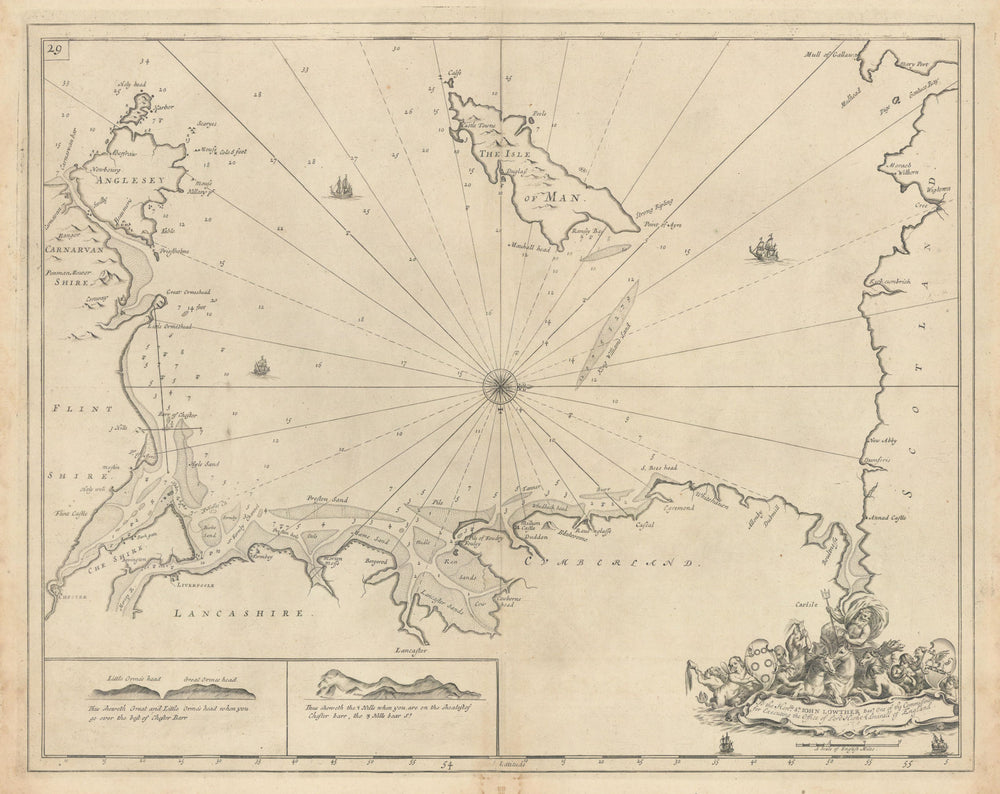 IRISH SEA chart. Lancashire Cumbria North Wales Isle of Man. COLLINS 1723 map