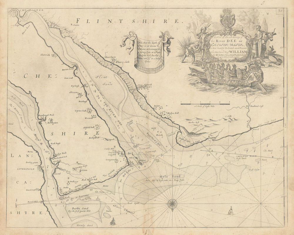 The River Dee or Chester-Water sea chart. Wirral Merseyside. COLLINS 1723 map