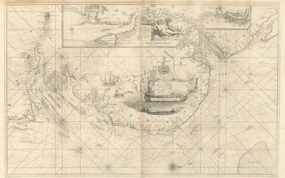 EAST COAST OF ENGLAND & THAMES ESTUARY from London to the Nore.COLLINS 1723 map
