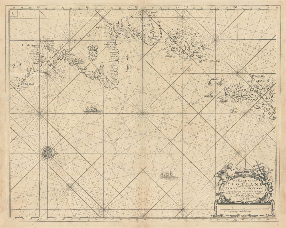 East Coast of Scotland, with the Isles of Orkney & Shetland. COLLINS 1723 map
