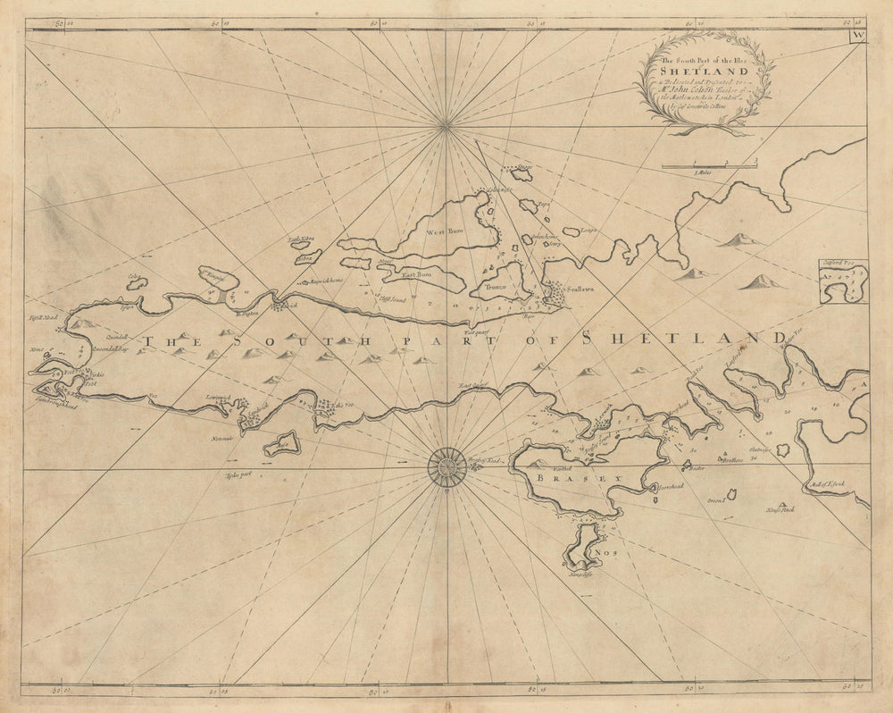 The South Part of the isles of Shetland sea chart. Lerwick. COLLINS 1723 map