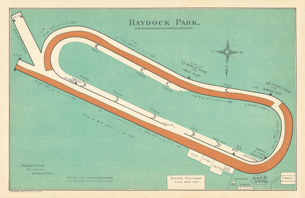 Haydock Park racecourse, Lancashire. BAYLES 1903 old antique map plan chart