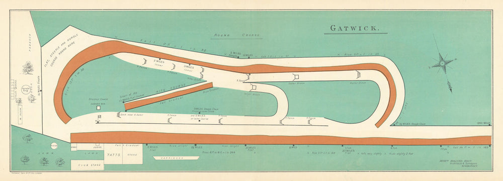 Gatwick racecourse, Surrey. Closed 1940. BAYLES 1903 old antique map chart