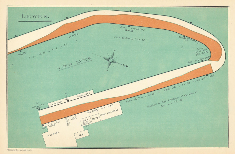 Lewes racecourse, Sussex. Cuckoo Bottom. Closed 1964. BAYLES 1903 old map