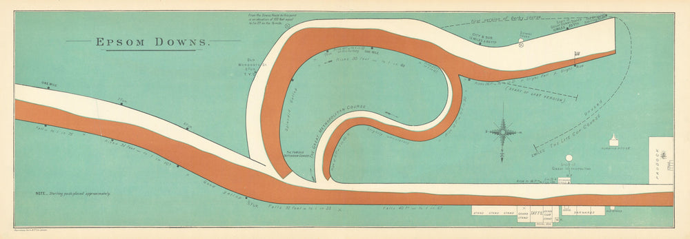 Epsom Downs racecourse, Surrey. BAYLES 1903 old antique vintage map plan chart