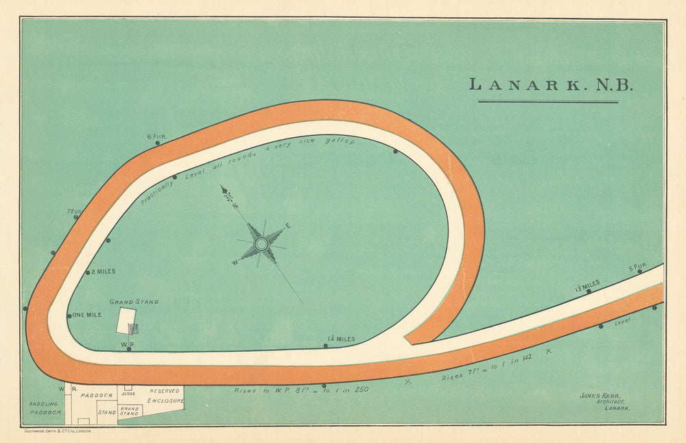 Lanark racecourse, Scotland. Closed 1977. BAYLES 1903 old antique map chart