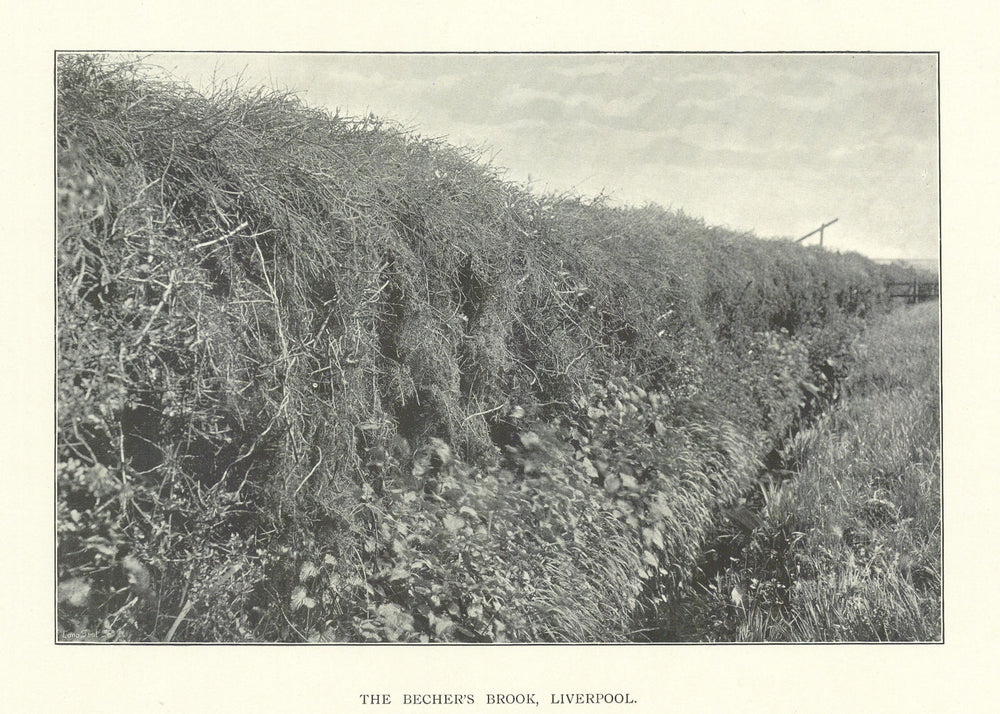 The Becher's Brook, Liverpool. Aintree Grand National. Horse racing 1903 print