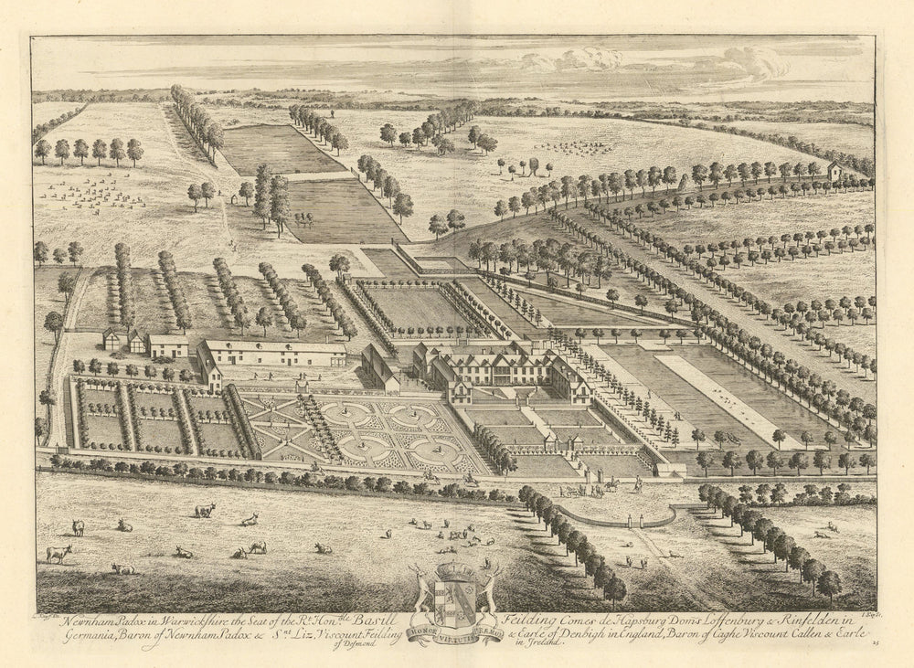 Newnham Paddox, Monks Kirby by Kip & Knyff. "Newham Padox in Warwickshire" 1709