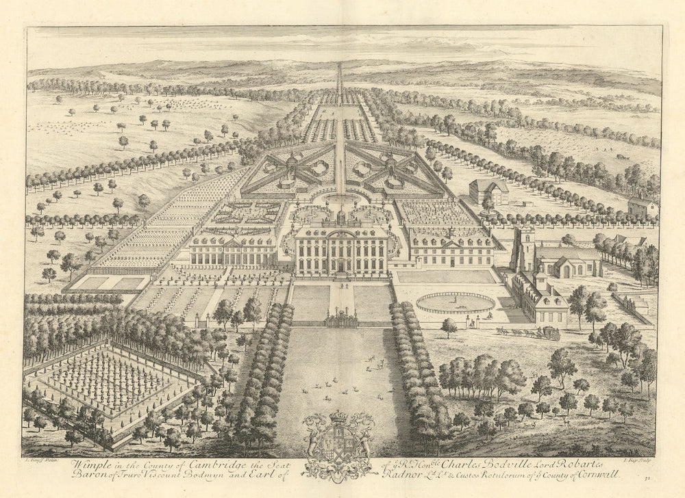 Wimpole Hall & Estate by Kip & Knyff. "Wimple in the County of Cambridge" 1709