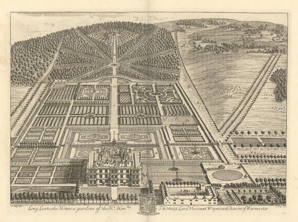 Longleat House, Wiltshire by Kip & Knyff. "Long Leate, the House & Gardens" 1709