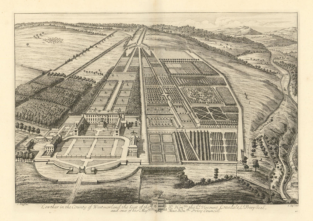 Lowther Hall, now Castle. Kip/Knyff. "Lowther in the County of Westmorland" 1709