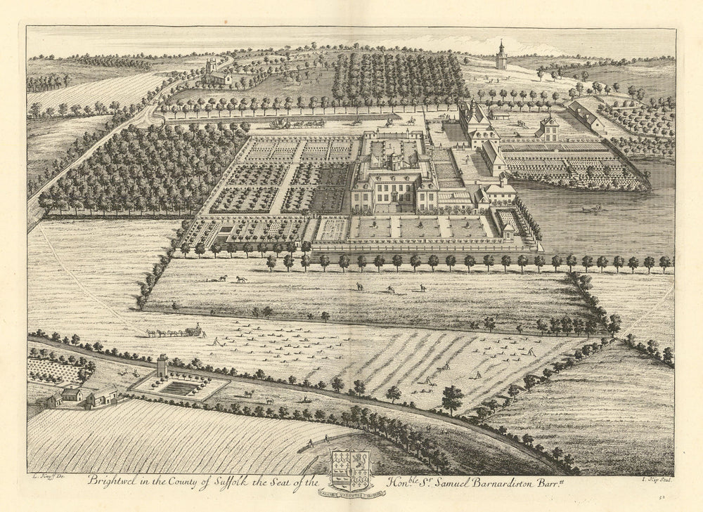 Brightwell Hall by Kip & Knyff. "Brightwel in the County of Suffolk" 1709