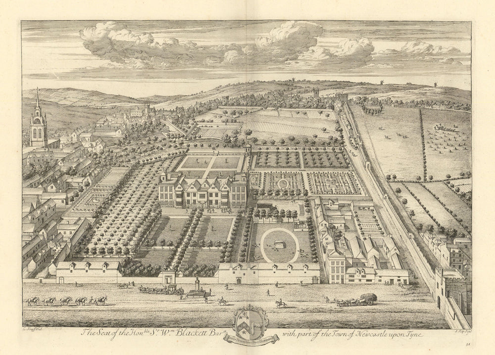 Newcastle-upon-Tyne & Newe House by Kip & Knyff. "Seat of… Sr. Wm Blackett" 1709