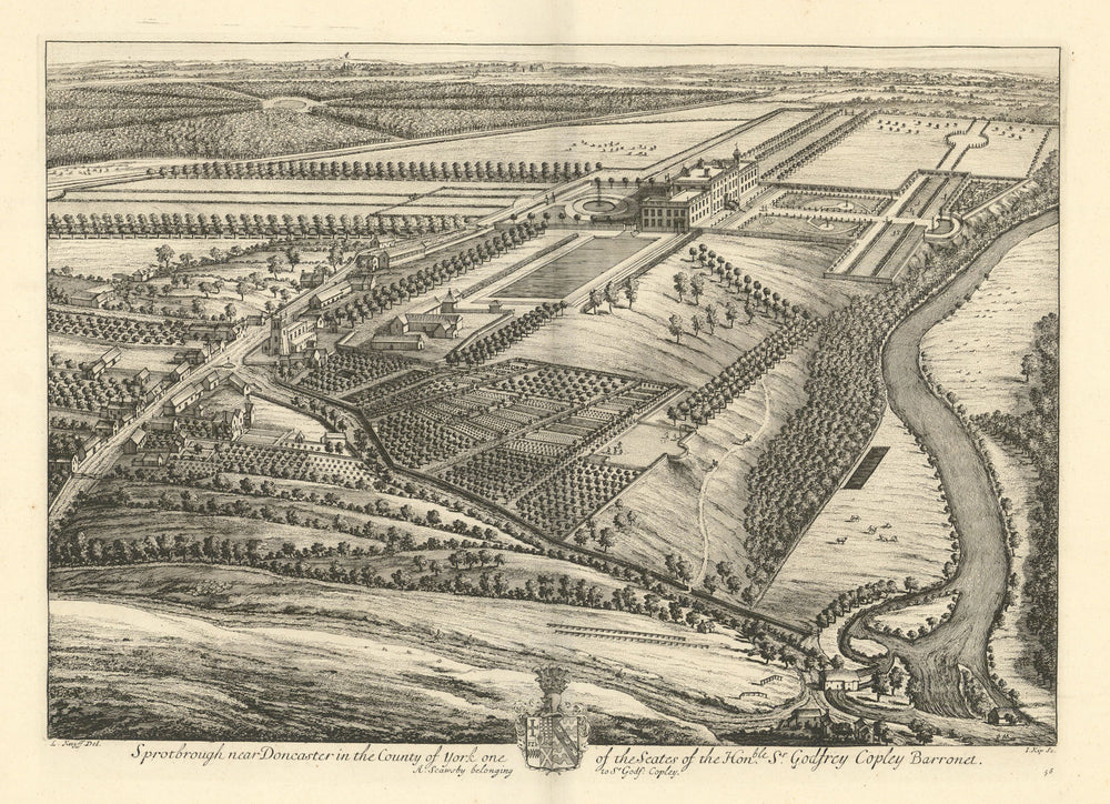 "Sprotbrough [Hall] near Doncaster in the County of York" by Kip & Knyff 1709