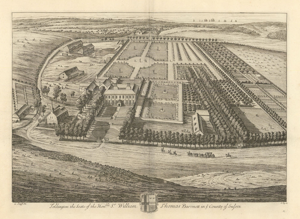 Folkington Manor, Polegate, Sussex by Kip/Knyff. "Seate of… William Thomas" 1709