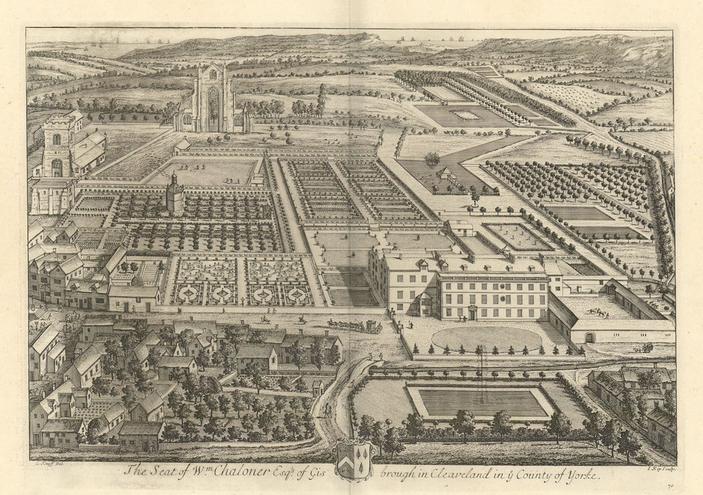 Gisborough Hall & Priory, Cleveland by Kip/Knyff. "The Seat of Wm Chaloner" 1709