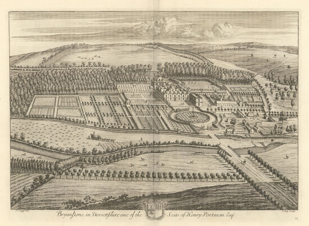Bryanston House (now School) by Kip & Knyff. "Bryanstone in Dorsettshire" 1709