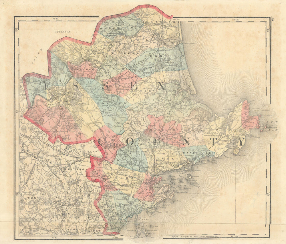 Essex County, Massachusetts. WALLING & GRAY 1871 old antique map plan chart