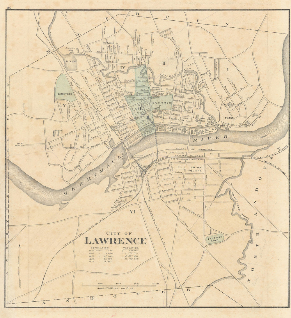 City of Lawrence, Massachusetts. Town plan. WALLING & GRAY 1871 old map