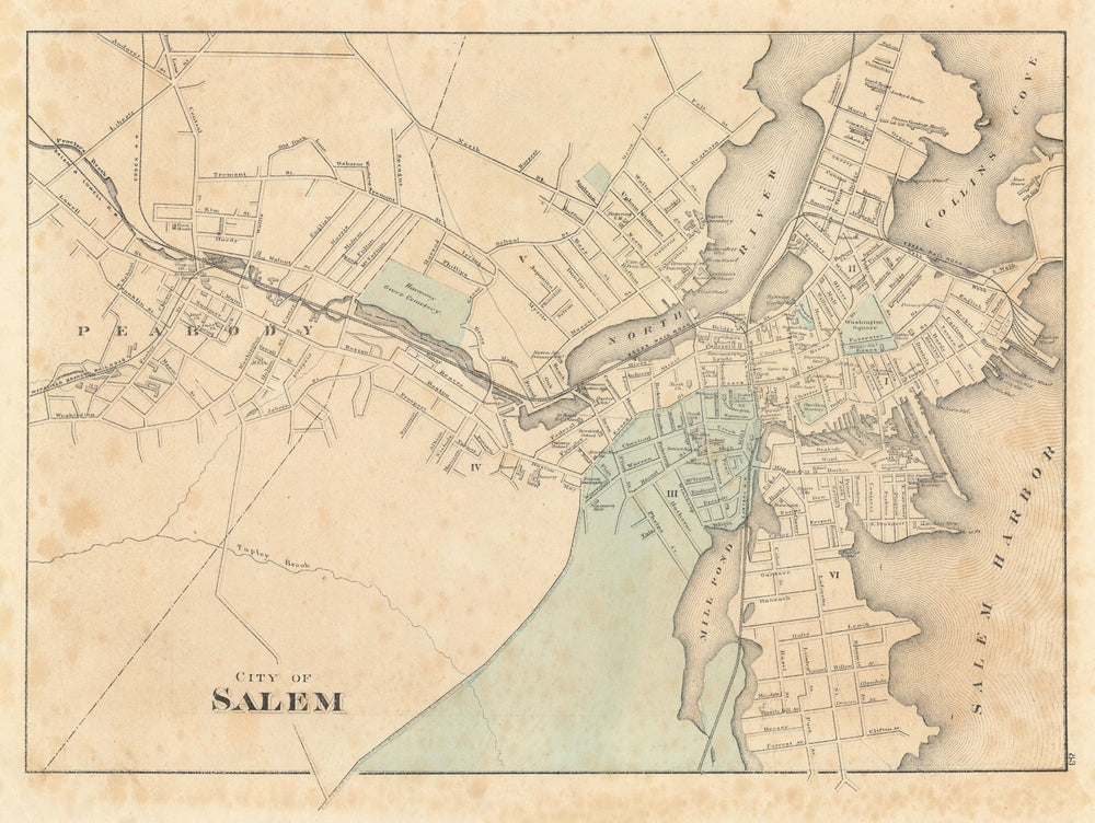 City of Salem, Massachusetts. Town plan. WALLING & GRAY 1871 old antique map