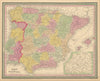 Spain and Portugal. Iberia. THOMAS, COWPERTHWAIT 1852 old antique map chart