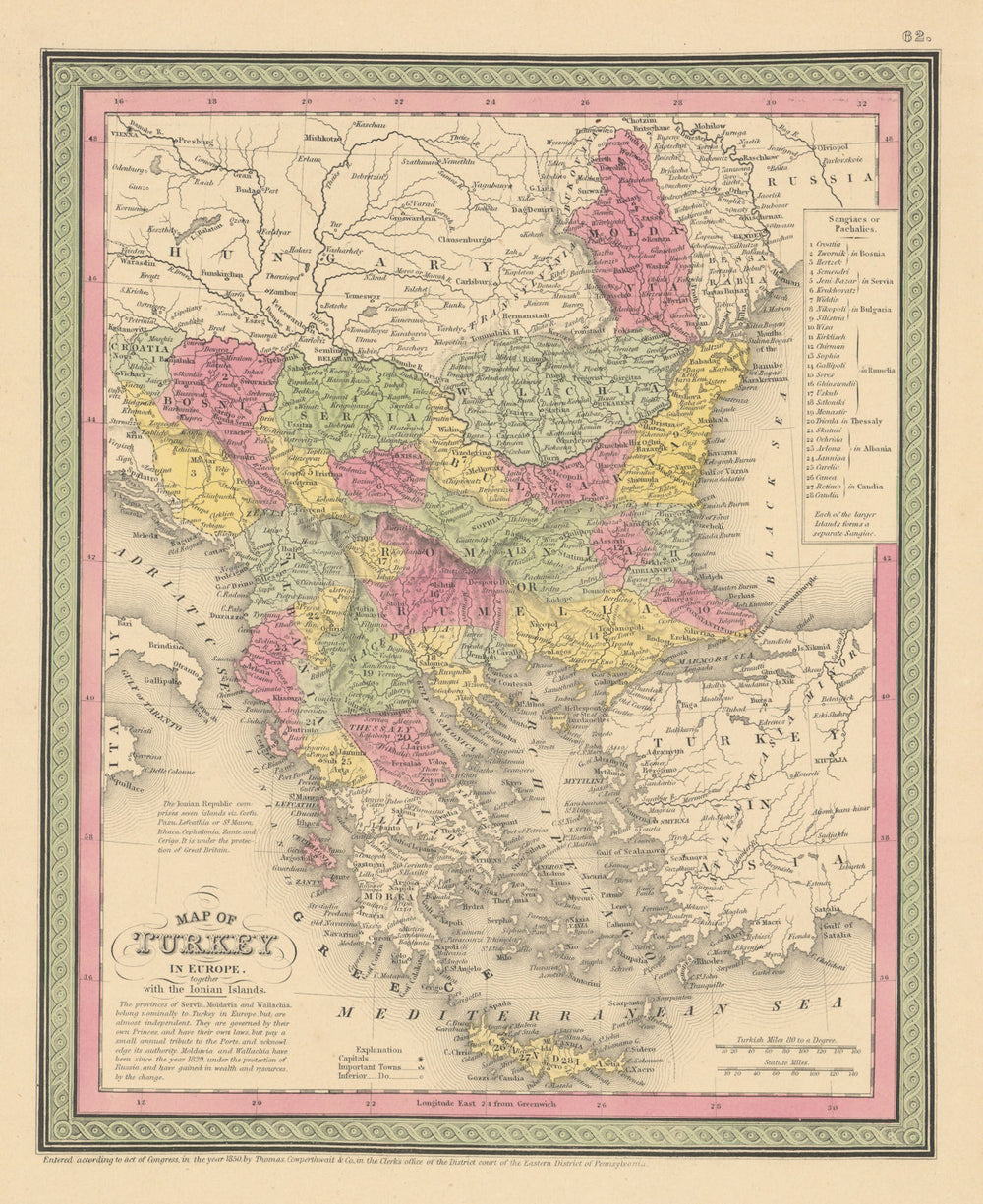 Turkey in Europe together with the Ionian Islands. Balkans COWPERTHWAIT 1852 map