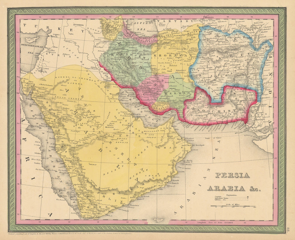 Persia, Arabia &c. SW Asia Iran Pakistan Afghanistan Graen COWPERTHWAIT 1852 map