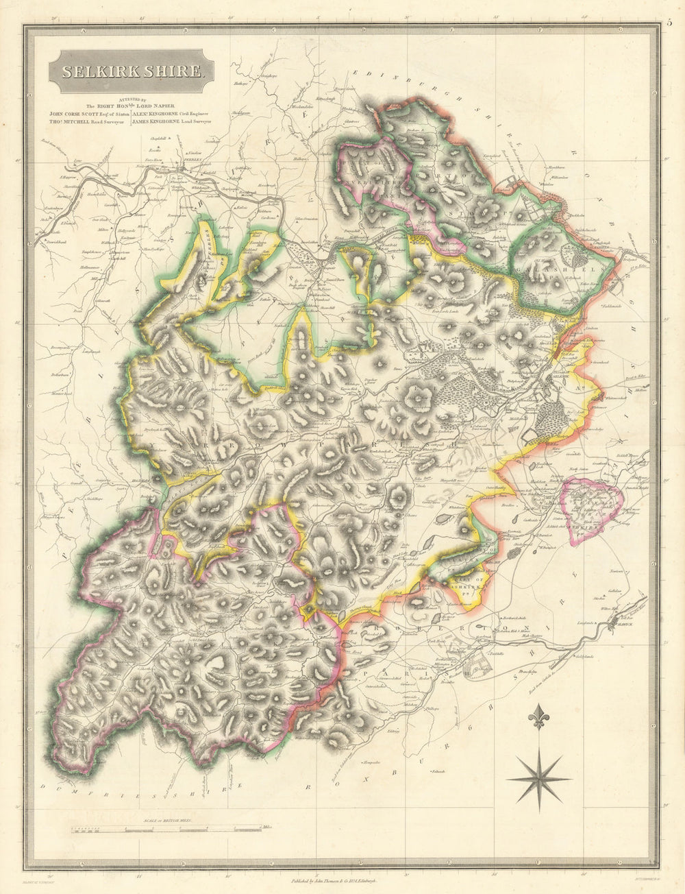 Selkirkshire county map. Peebles Innerleithen Galashiels Ettrick. THOMSON 1832