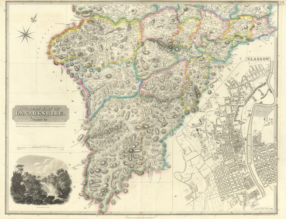 Lanarkshire south. Glasgow city plan. Douglas Wiston Biggar. THOMSON 1832 map