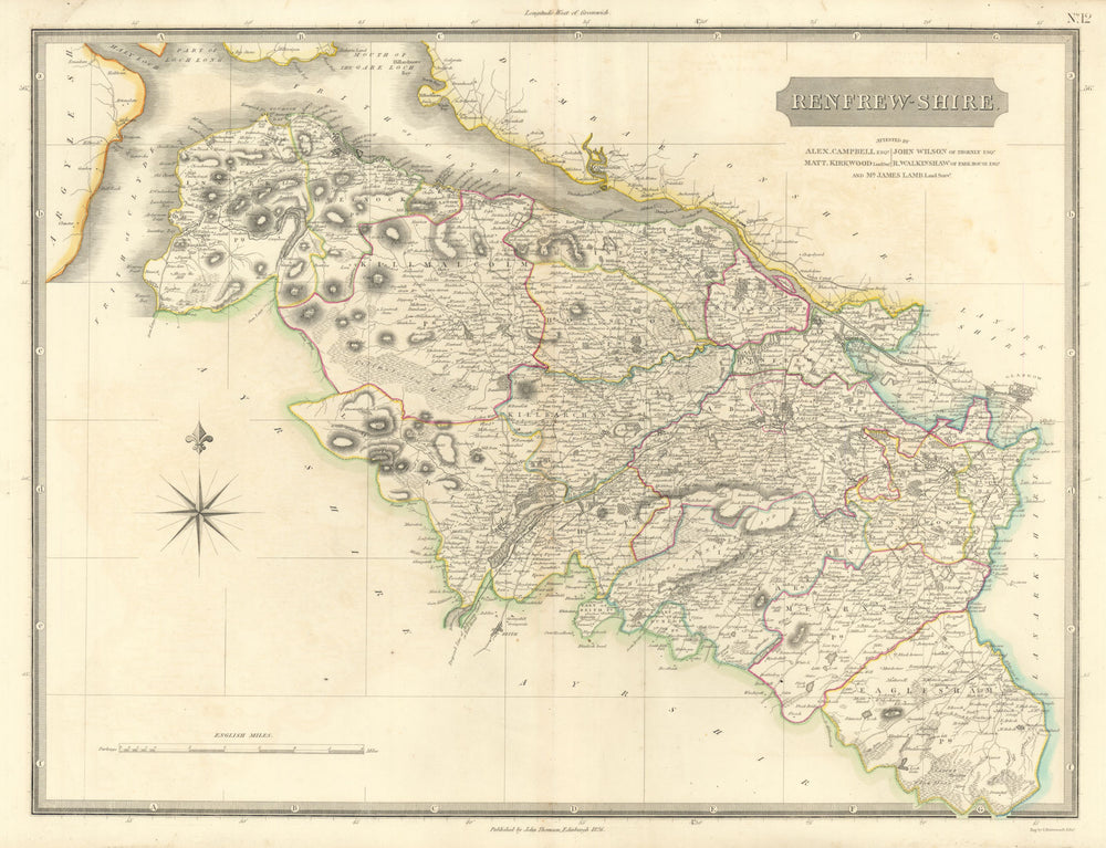 Renfrewshire. Paisley Barrhead Greenock Glasgow Dumbarton. THOMSON 1832 map