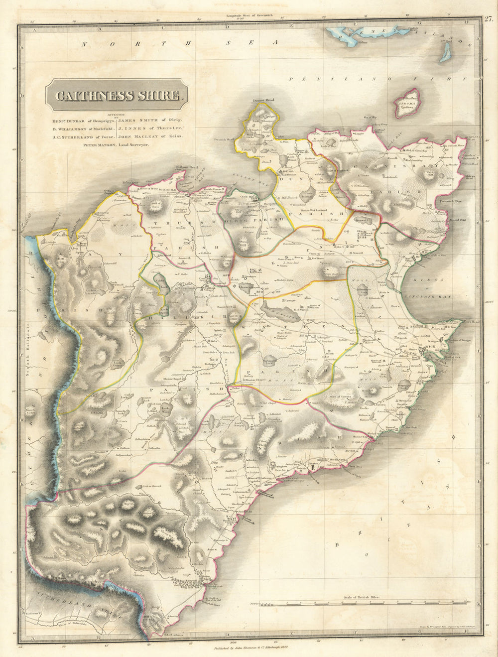 Caithness-shire county map. Thurso Wick. Scotland. THOMSON 1832 old