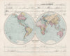 World In Hemispheres with Continental sections. Large 61x49cm. STANFORD 1904 map
