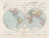 World In Hemispheres with Continental sections. Large 61x49cm. STANFORD 1904 map