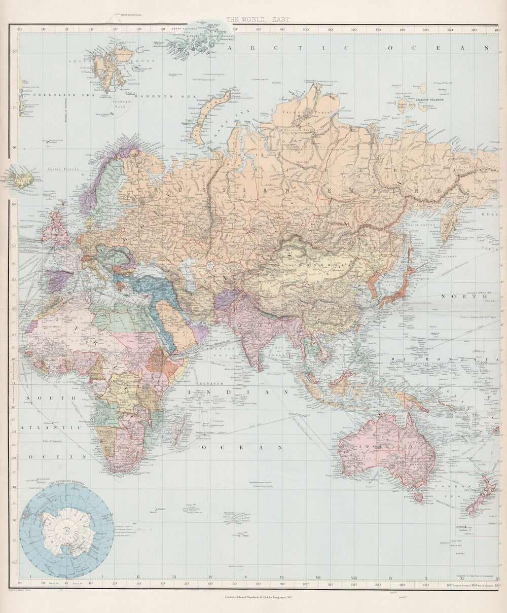 World on Mercator's Projection. East sheet. Europe Asia Africa STANFORD 1904 map