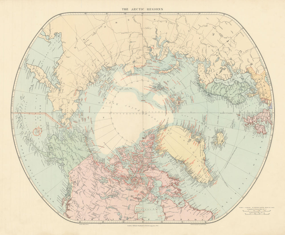 Arctic Regions. North Pole. Explorers' routes dates. Nansen. STANFORD 1904 map