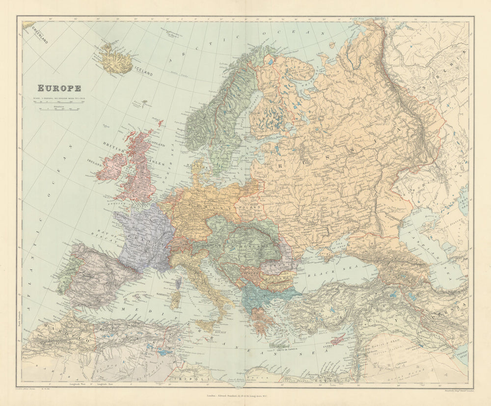 Europe. Great Powers. Austria-Hungary Russia Turkey. 53x64cm. STANFORD 1904 map