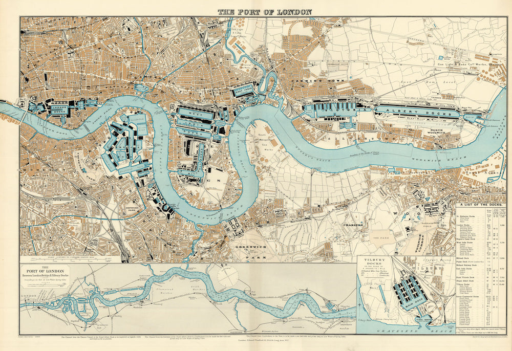 Port of London. Royal Docks Tilbury Canary Wharf Surrey Quays. STANFORD 1904 map