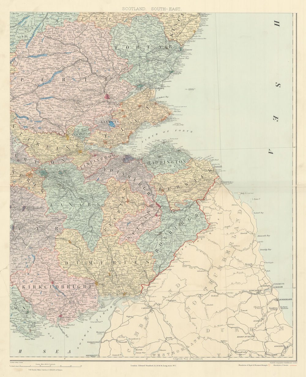 Scotland S.E. Borders Central Firth of Forth Perth. 61x50cm. STANFORD 1904 map