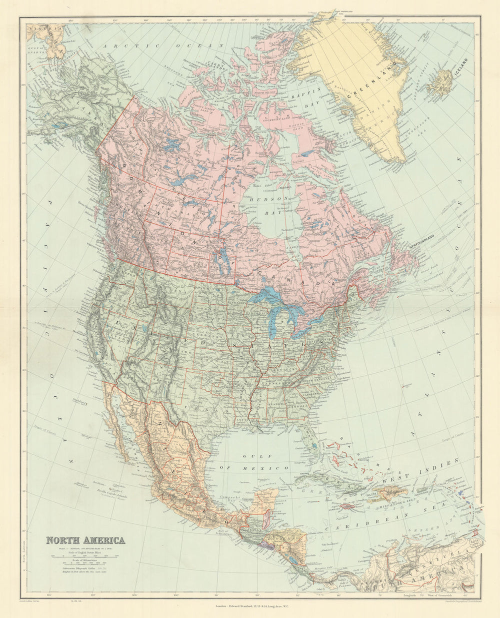 North America Manitoba postage stamp USA Canada. STANFORD 1904 old antique map