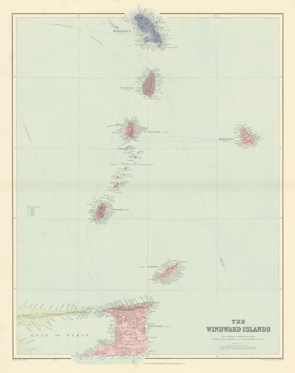 Windward Islands. Trinidad Barbados St. Lucia Grenadines. STANFORD 1904 map
